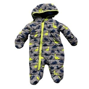 Baby Boy Koala Baby Lined Snowsuit Grey Blue Green Dinosaurs Size 0-3 Months